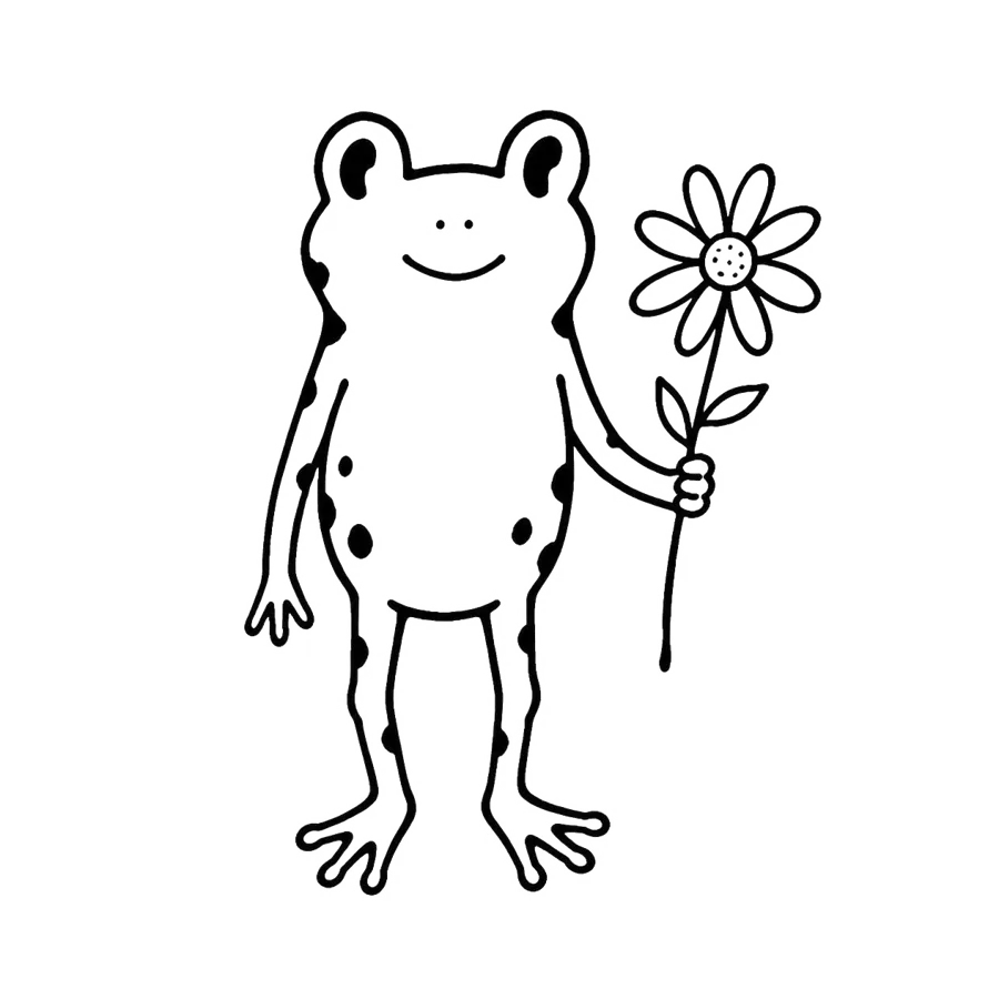 Frog with a daisy tattoo flash design