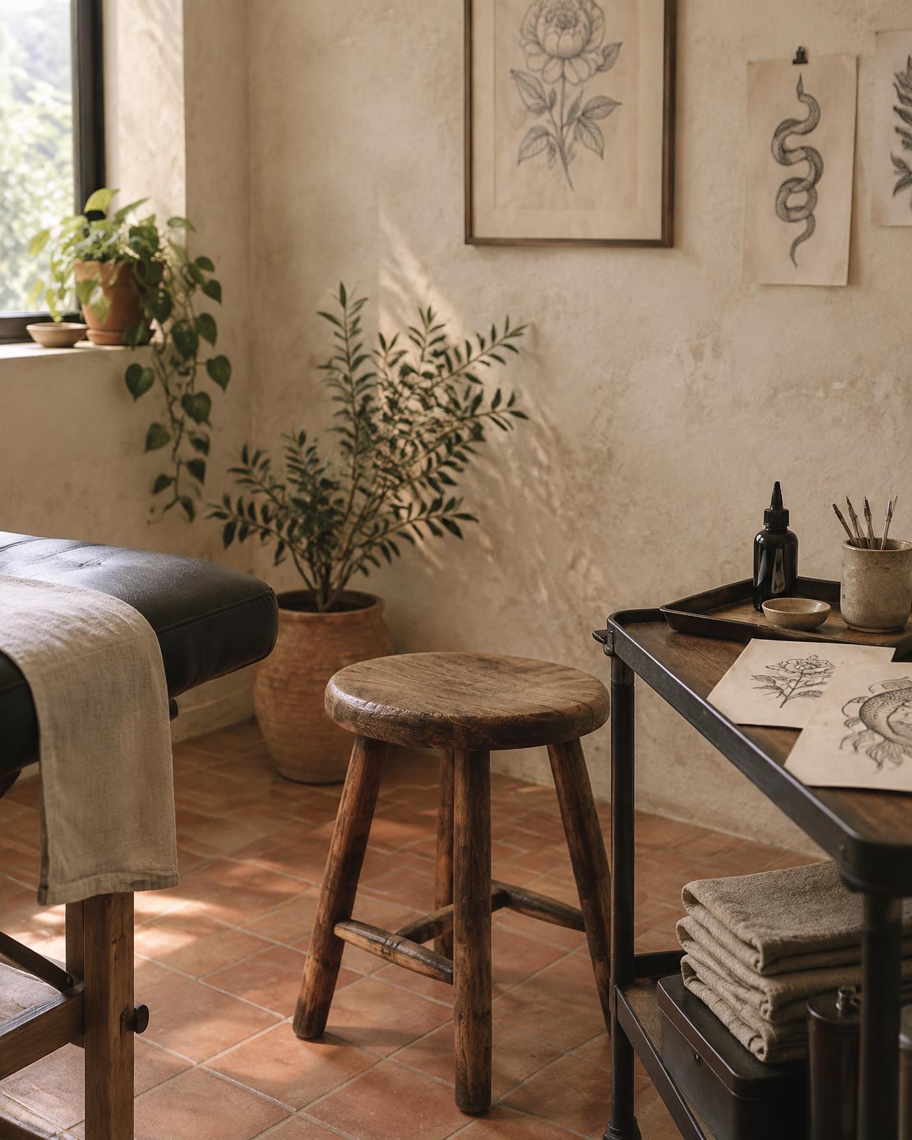 The warm, quiet interior of Stillroom Tattoo
