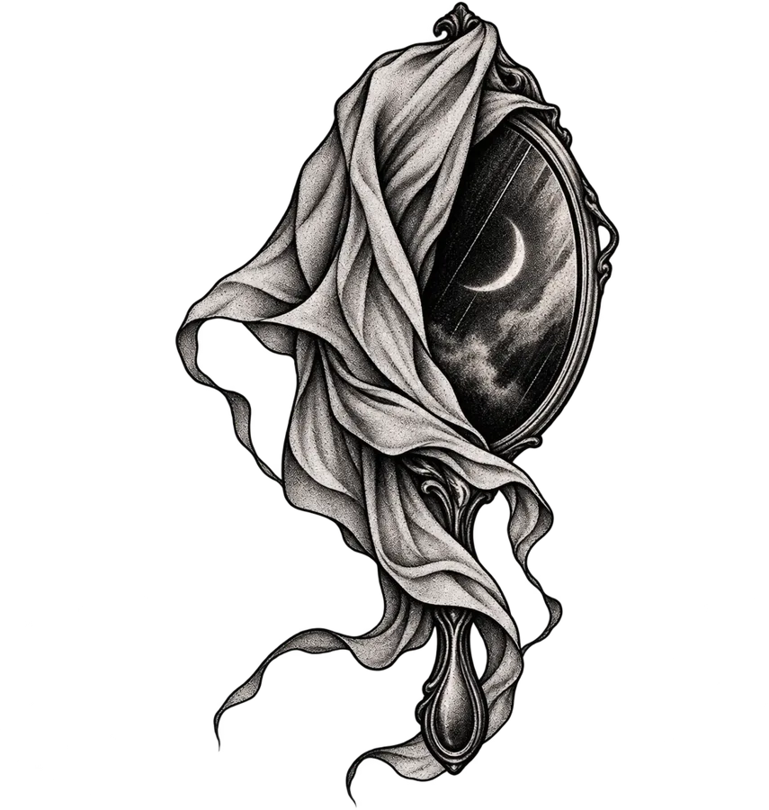 Veiled mirror tattoo flash design
