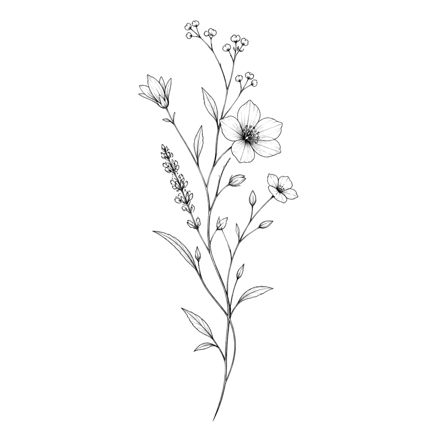 Wildflowers tattoo flash design